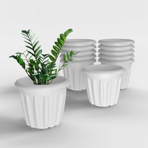 Image of YUCCABE ITALIA SHERA Floot 10 Inch Plastic Flower Pot 12 Piece Set of Round Shape Planter for Home Garden Seedling Planter for pots (White)