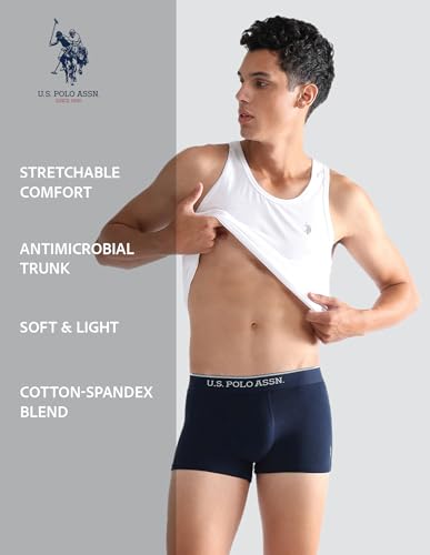 Image of U.S. Polo ASSN. Mens ET004 Anti Microbial Cotton Stretch Essential Underwear Trunk -Pack of 2