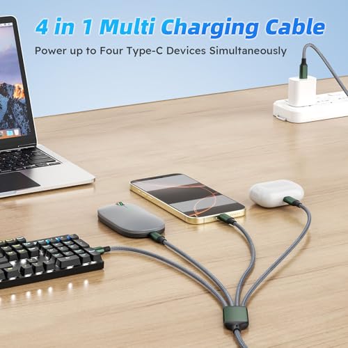 Image of USB C to USB C Cable, Multi Charging Cable with 4 Type-C Connectors, 4 in 1 Charger Cord Type C, Multiple Charger Cord for iPhone 17 /16 /15, iPad,Galaxy S24 /23, Switch, Power Bank, Tablets [5FT]