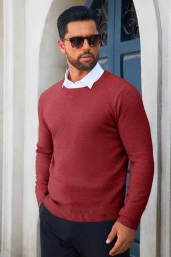Image of Runcati Mens Crewneck Sweaters Casual Knit Lightweight Dress Sweater Long Sleeve Slim Fit Fall Winter Pullover