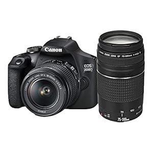 Canon EOS 2000D Spiegelreflexkamera (24,1 MP, DIGIC 4+, 7,5 (3,0 Zoll) LCD, Full-HD, WiFi, APS-C CMOS-Sensor) Inkl. Objektive EF-S 18-55mm is II F3.5-5.6 is II Und EF 75-300mm F4-5.6 III, Schwarz