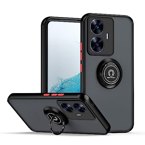 Cover per Realme C55 Traslucida Custodia Antiurto Antigraffio con Supporto Anello a 360° PC + Bumper Case - rosso tpu nero