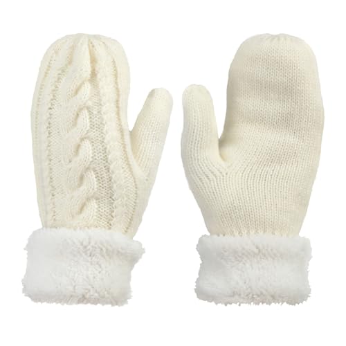 Qianyu 1 Paar Winter Warme Handschuhe für Damen Bequeme Dicke Gestrickt Handschuhe Weiches Futter Bauschige Strick Fäustlinge Baumwollhandschuhe aus Plüsch Fausthandschuhe...
