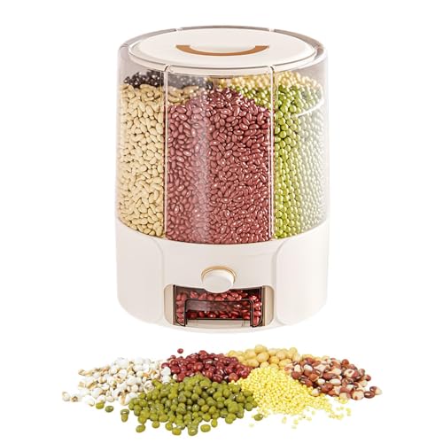 Rice Dispenser, Rotating Rice Bucket, Food-Grade Anti-Gnat Container with Moistures-Proof Dividers, Multi-Use Grain Storage for 