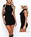 Coloquin Women Backless Bodycon Mini Dress Boat Neck Open Back Ruched Dress Club Party Going Out Dresses Black S