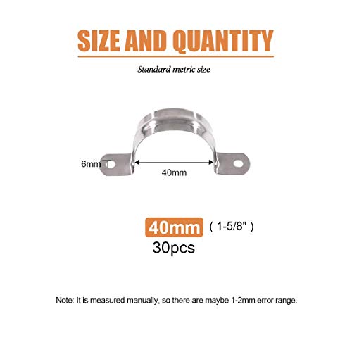 Keadic 30Pcs M40 Two Hole Strap U Bracket Stainless Steel Tube Strap Tension Clip Assortment Kit Heavy Duty Rigid Pipe Strap Clamp - Thumbnail 3