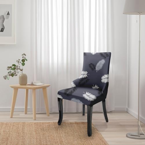 Image of House of Quirk Wingback American Side Chair Slipcover-Accent Chair Cover Slipcover with Arm,Washable Dining Chair with Nailed Trim Protector for Dining Living Room (Dark Grey Fern)