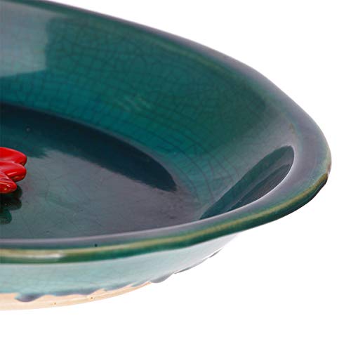 Topadorn Birdbath Ceramic Bowl Decor For Bee Bird Bath Outdoor Garden Vintage Yard,Blue With Red Flower thumb #4