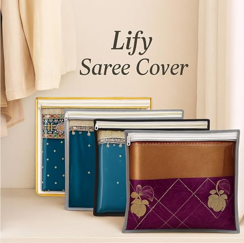 Image of Lify transparent Saree Covers /Saree Bags /Storage Bags /Clothes Covers with Zip Lock Combo (Suitable for Single Saree Pack)- Black, Grey & Golden Color (Golden 20 Pcs)