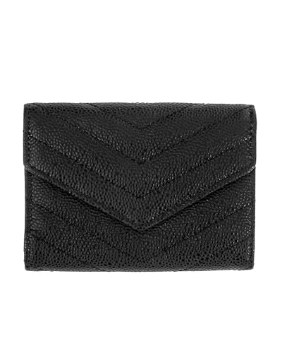 Womens Chevron Pattern Leather Wallet | Minimalist Luxury Vegan Bifold Leather Wallet | Designer Quality Credit Card Clutch Wallet for Women (Black)
