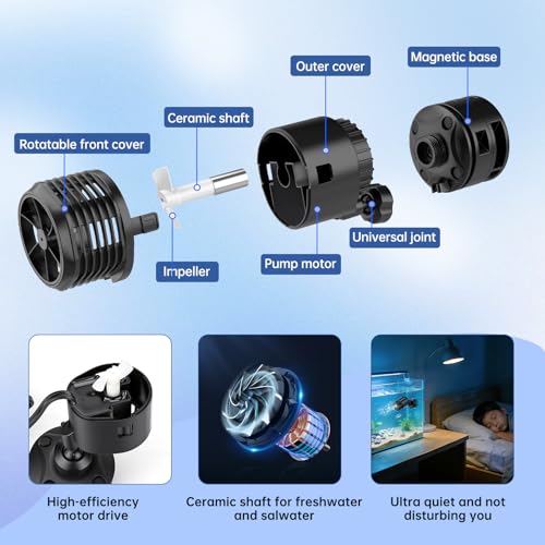 Image of hygger Aquarium Wave Maker 4W 750GPH Submersible Water Circulation Pump with Magnetic Base, Quiet Rotating Powerhead for 5-15 Gallon Freshwater & Saltwater Tanks