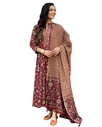 Image of PARTHVI|Women's Printed Flared Kurta with Pant and Printed Dupatta Sets | Ethnic Set | Dupatta Set | Suit Set | Kurta Set | Wedding Suit Set