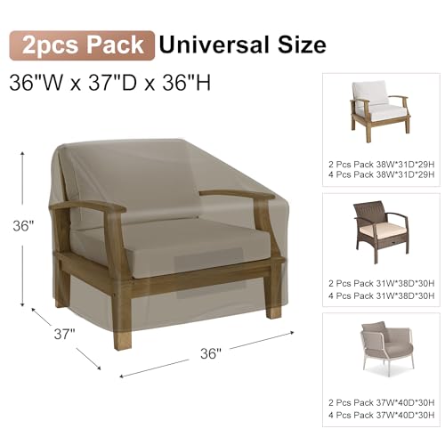 Patio Chair Covers Waterproof, Mrrihand Lounge Deep Seat Cover, Heavy Duty Outdoor Lawn Patio Furniture Covers, 36" W x 37" D x 36" H - 2 Pack by Mrrihand - Used condition - Image 2