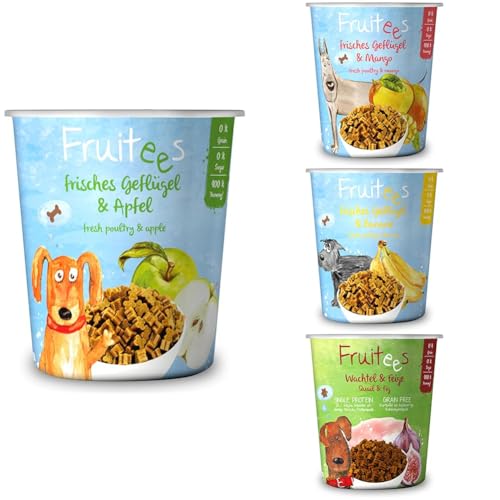 Bosch Fruitees | Probier-Bundle mit 4 lecker fruchtigen Sorten | Mit hochem Fleischanteil | Leckere Trainingssnacks für Hunde | Hundesnacks | Probierpaket
