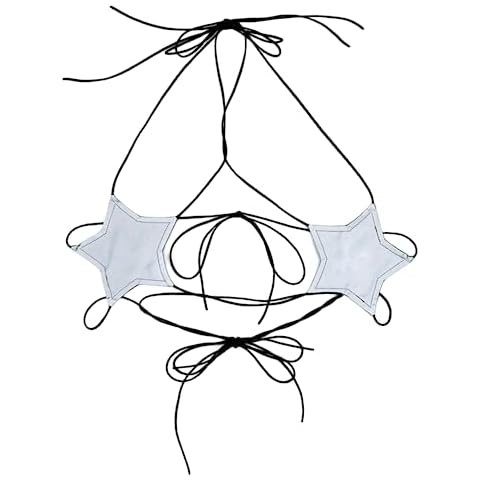 Caviotess Women's Metallic Holographic Star Bra Crop Top Lace Up Halter Bralette Bandeau Camisole Cover