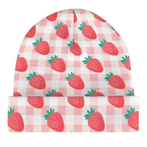Strawberries and Green Leaves Pattern Kids Beanie Hat for for Girls Boys Children Cap Winter Knitted Chemo Cancer Headwear Accessories Gifts Decoration4