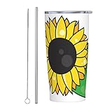 Reisebecher, 590 ml, Clip-Art, Sonnenblume, Edelstahl, Kaffeetasse mit Deckel und Strohhalm, auslaufsicher, tragbar, für heiße und kalte Getränke für Auto, Reisen