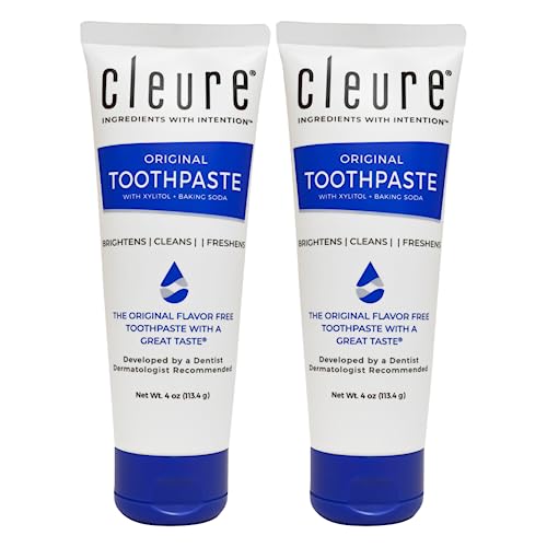 Cleure Original No Fluoride Toothpaste - SLS Free, Mint Free - with Xylitol for Fresh Breath & Helps Whiten - for Kids & Adults - Flavor Free (4oz Tube)