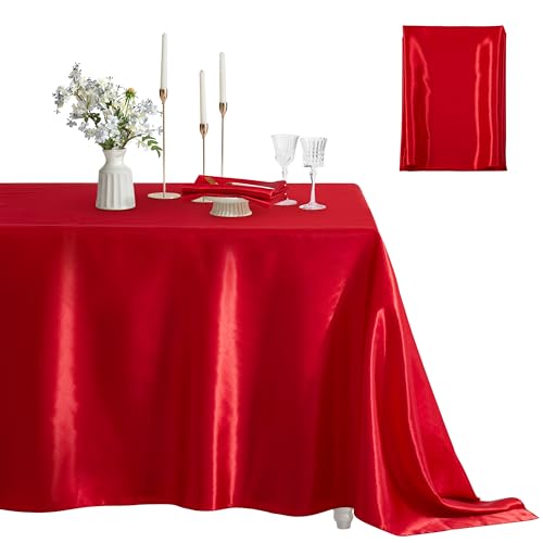 El Mejor Listado de Mantel rojo , tabla con los diez mejores. 48 Counfeisly - Juego de 1 mantel cuadrado de satén suave, mantel de satén para decoración de mesa de banquete de boda, comedor, uso en interiores y exteriores, 52 x 52 pulgadas,...