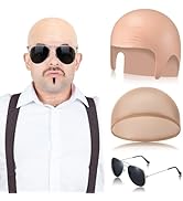 Mepase Bald Caps with Glasses Nylon Makeup Latex Bald Head Wig Cap for Men Women Adults Cosplay P...