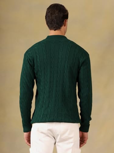Image of Kvetoo Men's Wool High Neck Zipper Sweater, Full Sleeve Cable Knit Quarter Zip Winter Pullover