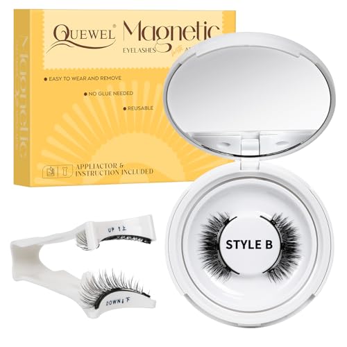 Magnetische-Wimpern Wiederverwendbar mit Applikator, Magnet-Wimpern Set natürlicher Look, Magnetic Lashes kein Kleber nötig Wimpern-magnetisch QUEWEL einfach zu tragen und zu entfernen (Set B)