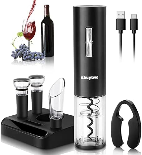 Abuytwo Electric Wine Opener Set, Automatic Corkscrew Remover One-click Rechargeable Wine Bottle Opener Kit with Foil Cutter Pourer Aerator Vacuum Stoppers for Wine Lovers Gift Christmas Home Party