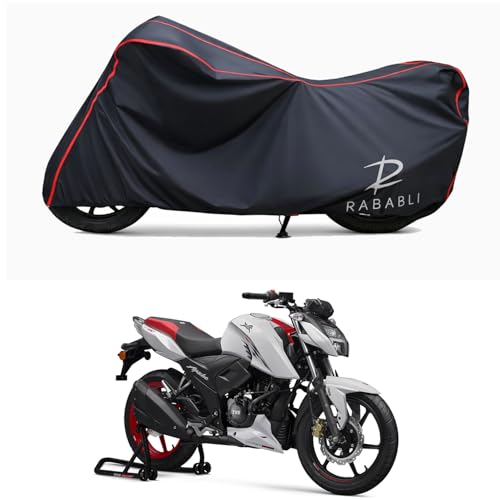 Image of Waterproof Bike Body Cover Compatible for | TVS Apache RTR 160 4V RTR | Taffeta Fabric, Red Piping Design, Bottom Elastic Fit | Dustproof, Sun UV & Rain Protection for All Bikes