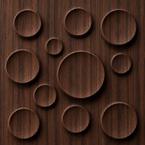 Image of Kayra Decor 3D PVC Wall Panels for Bedroom & Living Room | Moon Design | Walnut Wood Color | 19.7 x 19.7 Inch | Pack of 18 | 42.48 Sq Ft