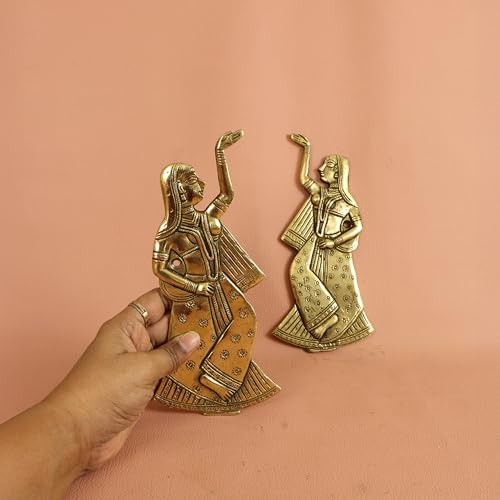 Image of Spillbox Brass Dancing Wall Hanging |Traditional Hanging for Home|Living Room|Door Hanging Decor|Statue Sculpture for Home & Office Decor- Brass Dancing Girl Wall HangingSet of 2[950gm]