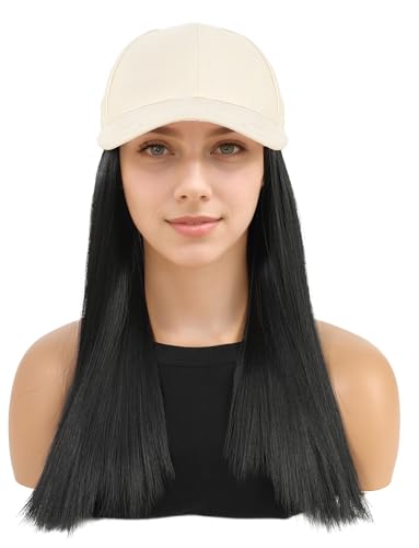 Women Baseball Cap Wig Long Straight Extension Hats Attached Adjusted Hairstyle for Ladies Girls