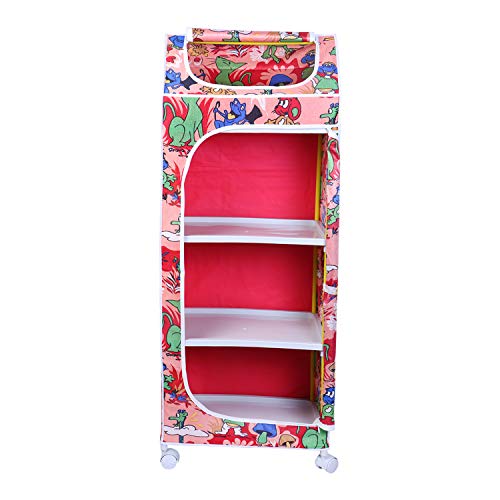 Image of Little One's | 4 Plastic Shelves Baby Foldable Wardrobe (Made in India), Unbreakable Material, (Plastic Structure)| Jungle Red | HP4 /AR