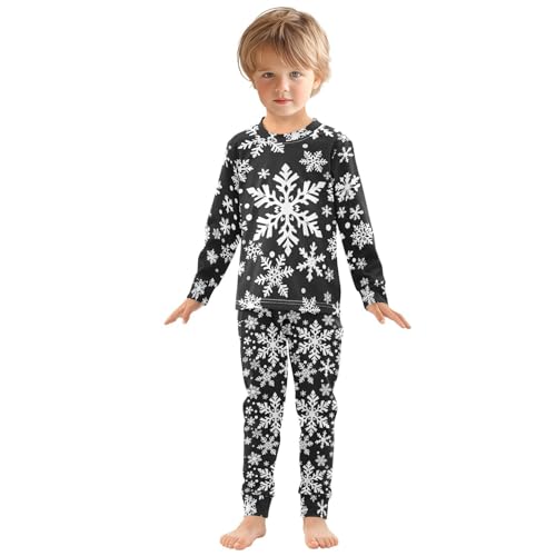Pigsaly Pajama Set 2 Piece White Black Texture Christmas Snowflakes Pajama Sets Long Sleeve Pjs Sleepwear 4T3