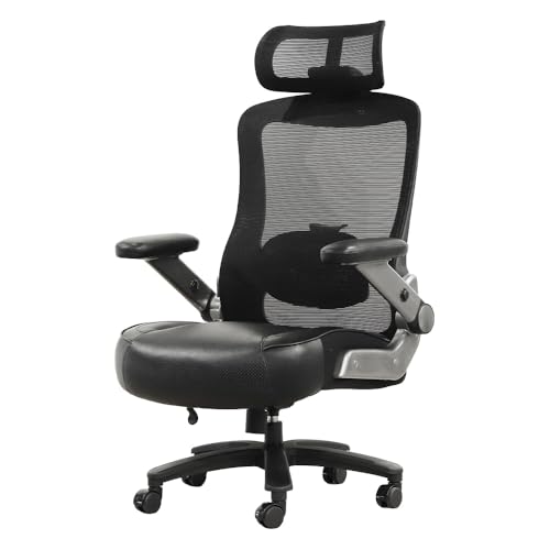 LOOKIT オフィスチェア デスクチェア レザー 社長椅子 耐荷重200kg 大きめ 厚手座面 疲れない PCチェア ブラック YKZ-1M