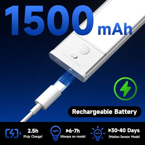 Image of Under Cabinet Lights,74 LED Rechargeable Battery Operated Motion Sensor Light Indoor, 2 Pack Under Cabinet Lighting Closet Lights,Suitable for Kitchen, Wardrobe, Stairs (White Light, 15.7inch)