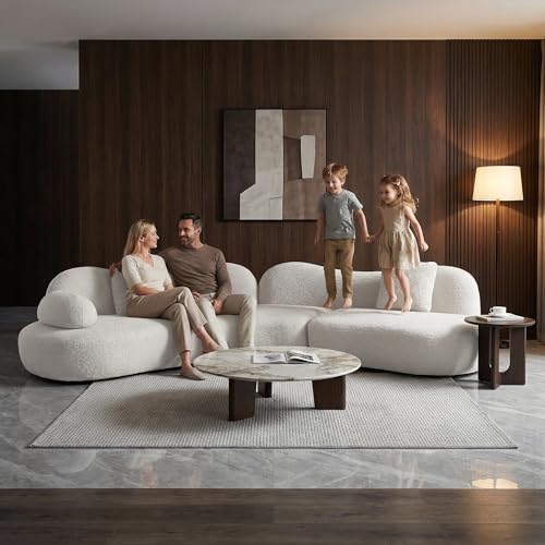 SSC SATISUNCASA Curved Sectional Sofa Modern Design, White Boucle Crescent