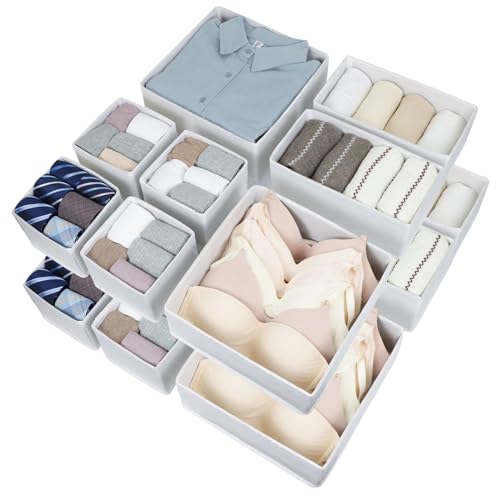 Image of Fordonral 16 Pack Drawer Organizer Clothes, Foldable Fabric Dresser Organizer Closet Organizers and Storage Box for Underwear,Folded Clothes,Baby Clothing,Socks,Bra,Towels,Ties(White)