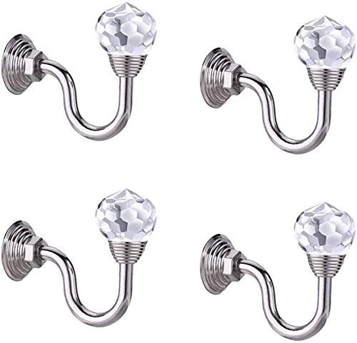 CHENKEE Ganchos Alzapaños Cortinas, 2 par Cortina Ganchos Tie Back Metal Corbata Bola de Cristal Abrazadera Borla Sujetar en Pared Alzapaños para Accesorios Dormitorio Decorativos