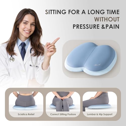 Image of FLORICH 3 PCS Seat Cushion for Carseat Lumbar Support Pillow Car Neck Headrest Pillows Ultrathick Memory Foam Seat Pads Pressure Relief Back Cushion for Office Chair(Blue)