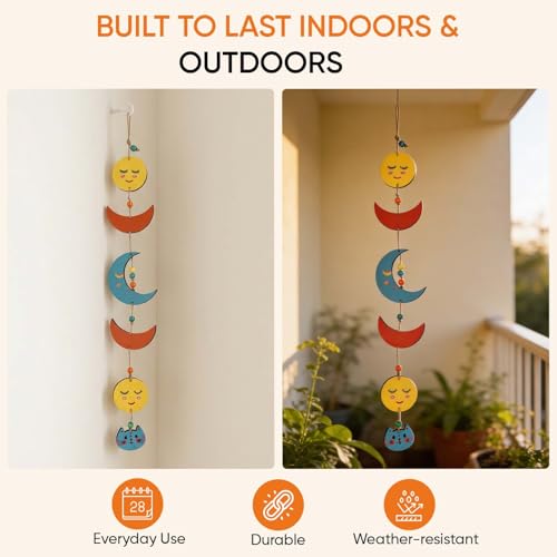 Image of Aakriti Art Creations Celestial Kitty Wind Chime Multicolor | Handmade Wooden & Metal Windchimes for Home | Decorative Wind Chimes for Balcony, Garden, Living Room | Feng Shui Wind Chime Decor
