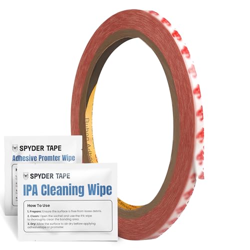 9088 Thin Double Sided Adhesive Tape - High Tack Transparent Mounting Tape for Plastic, Metal, Glass & Smooth Surfaces - Industrial Strength Clear Acrylic Adhesive 3mm x 10m with IPA & Promoter Wipes