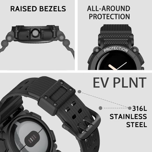 EVPLNT Compatible with Google Pixel Watch/Pixel Watch 2 41mm (2022/2023) with Case, Shockproof Rugged Band Strap for Google Pixel Watch 2 with Bumper Case Cover Men Women (Black)