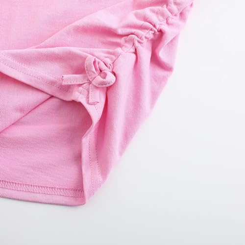 Image of Girl's Graphic Crop Top Summer Tee Drawstring Side Tie Knot Hem Round Neck Short Sleeve T-Shirts