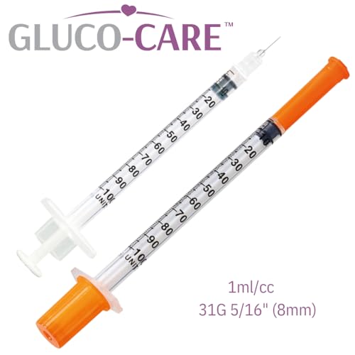 Image of GLUCO-CARE 1 ml /cc Syringes 31G x 5 /16'' (8mm), Orange Cap, 100 /box