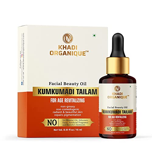 Khadi Organique Kumkumadi Tailam Face Oil for Brightening, Moisturizing & Glowing Skin | Facial Oil for Acne, Pimples & Blackheads | Suitable for Men & Women for all Skin Types - 15ml