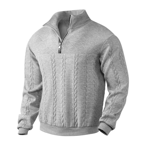 Men's Stand-Up Collar Zipper Pullover Sweater,Loose Knitted Textured Long-Sleeved Sweater Men Top3