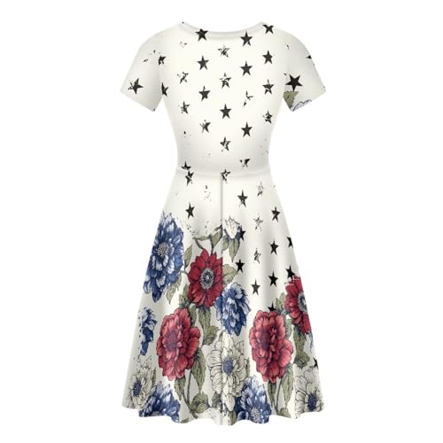 Image of HUGS IDEA Womens Puffy Swing Midi Dress Round Neck Short Sleeve Party A-Line Dresses
