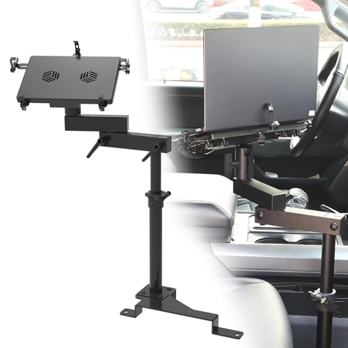 MELIPRON Truck Laptop Mount Fit for 15-25 Ford F150, 17-25 F250, F350, F550, No-Drilling Vehicle Computer Stand for Passenger Seat, Adjustable Height, 2 Built-in Cooling Fans