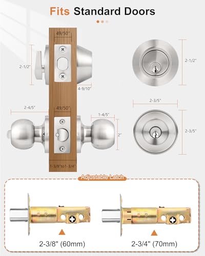 Probrico 5 Sets-Keyed Alike Entry Door Knob with Single Cylinder Deadbolts, Keyed Handleset for Front Door Exterior and Interior Hardware, Entry Lockset Lever Set Satin Nickel, Contractor Pack - Image 6