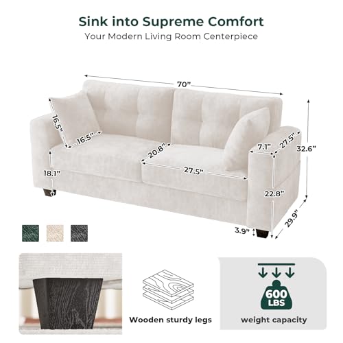 Image of 70 inch Loveseat Sofa for Living Room, Modern Chenille Cloud Couch with USB /Type-C Charging Ports, Side Pockets, Removable Cover, Wide Armrests, Small Couch for Small Space, Easy Assembly, Beige
